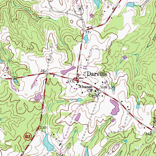 Topographic Map of Darvills, VA