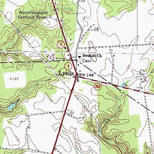 Topographic Map of Lyells, VA
