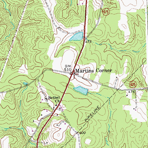 Topographic Map of Martins Corner, VA