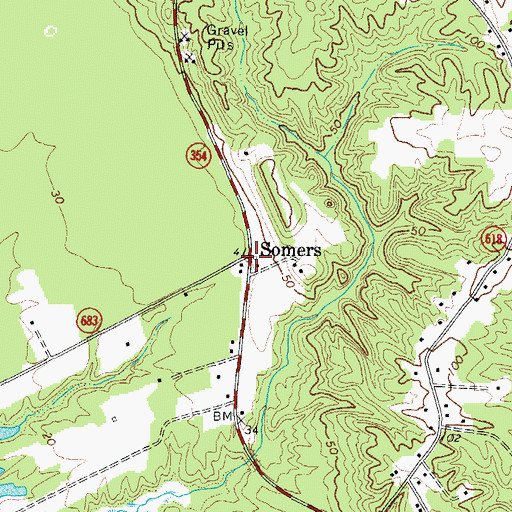 Topographic Map of Somers, VA
