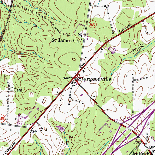 Topographic Map of Sturgeonville, VA