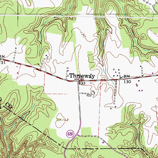 Topographic Map of Threeway, VA