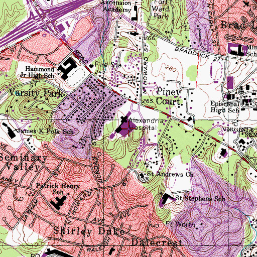 Topographic Map of Inova Alexandria Hospital, VA