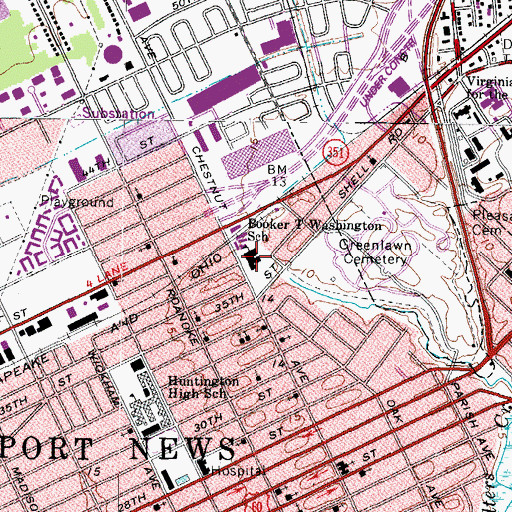 Topographic Map of Booker T Washington Middle School, VA