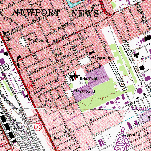 Topographic Map of Briarfield Elementary School, VA