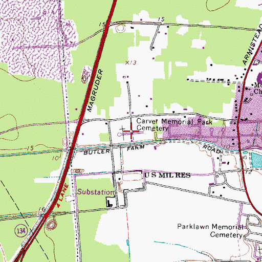 Topographic Map of Carver Memorial Park, VA