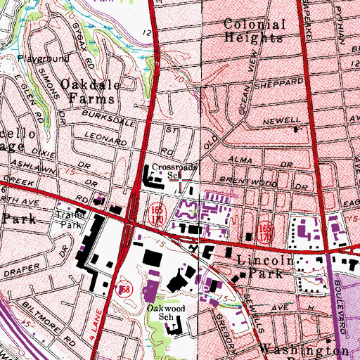 Topographic Map of Crossroads Elementary School, VA