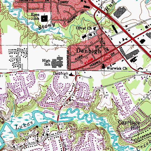 Topographic Map of Denbigh Church, VA