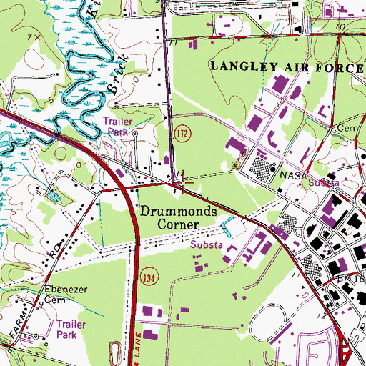 Topographic Map of Drummonds Corner, VA