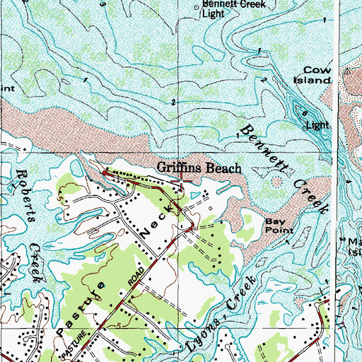 Topographic Map of Griffins Beach, VA