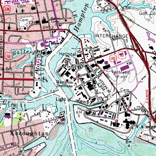 Topographic Map of Hampton University, VA