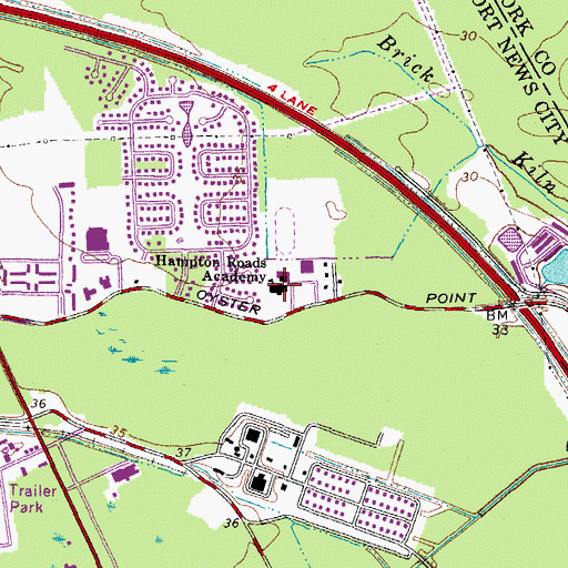 Topographic Map of Hampton Roads Academy, VA