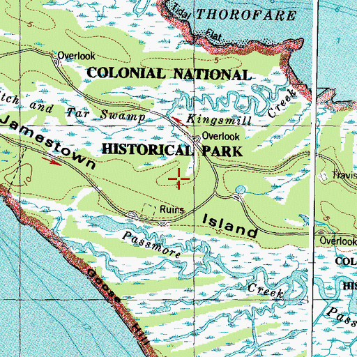 Topographic Map of Jamestown Island, VA