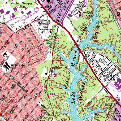 Topographic Map of Mariners Museum Park, VA