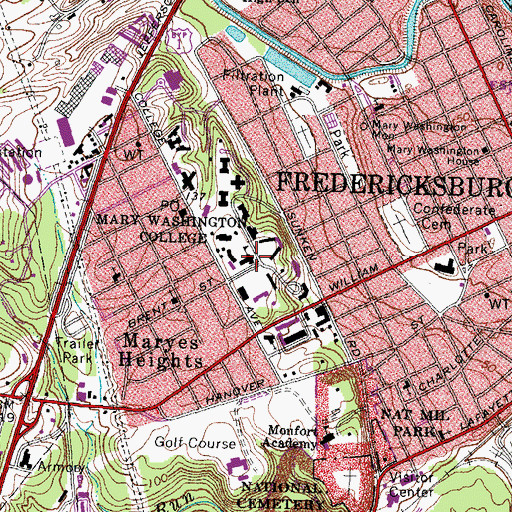 Topographic Map of University of Mary Washington, VA