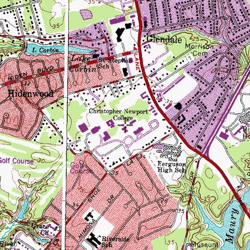 Topographic Map of Christopher Newport University, VA