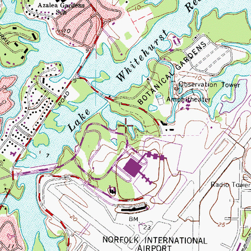 Topographic Map of Norfolk Municipal Azalea Gardens, VA