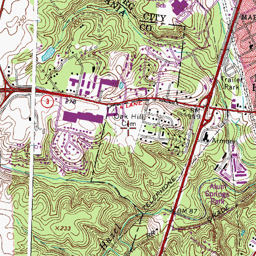Topographic Map of Oak Hill Cemetery, VA