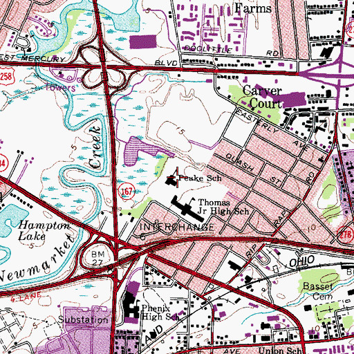 Topographic Map of Peake School, VA