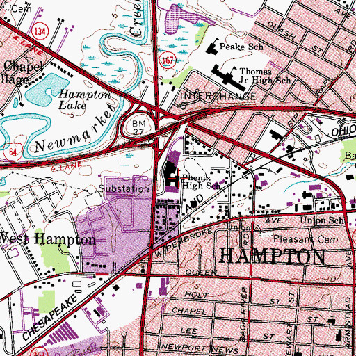 Topographic Map of Phenix High School, VA