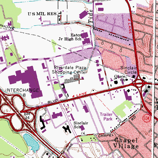 Topographic Map of Riverdale Plaza Shopping Center, VA