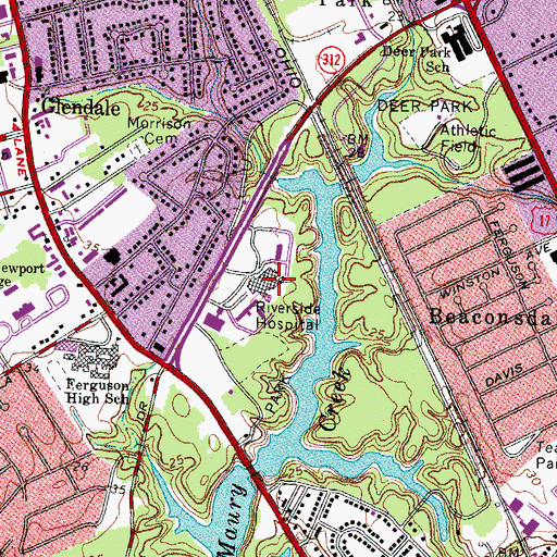 Topographic Map of Riverside Regional Medical Center, VA