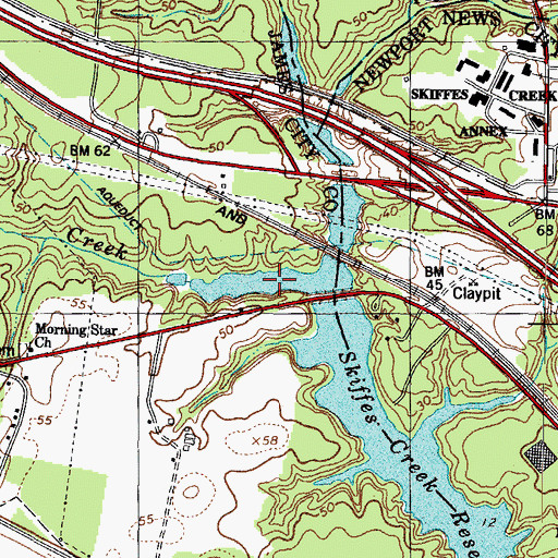 Topographic Map of Skiffes Creek Reservoir, VA