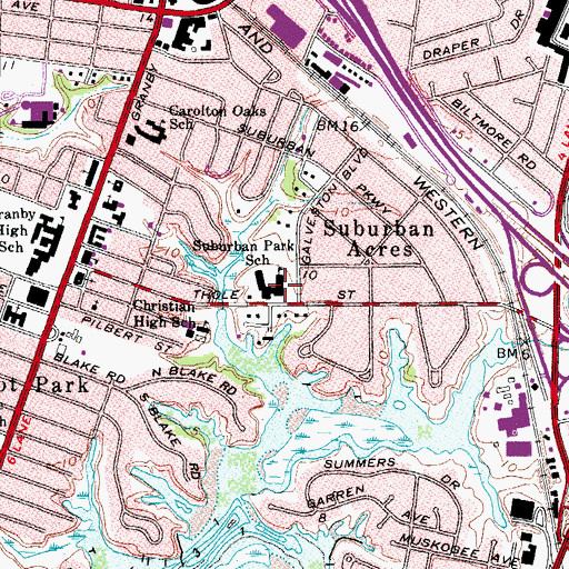 Topographic Map of Suburban Park Elementary School, VA