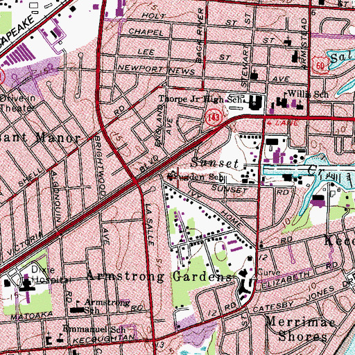 Topographic Map of Sugden School, VA
