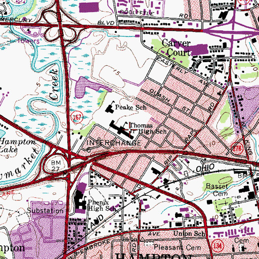 Topographic Map of Thomas Junior High School, VA