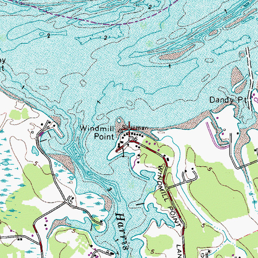 Topographic Map of Windmill Point, VA