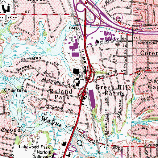 Topographic Map of Roland Park Shopping Center, VA