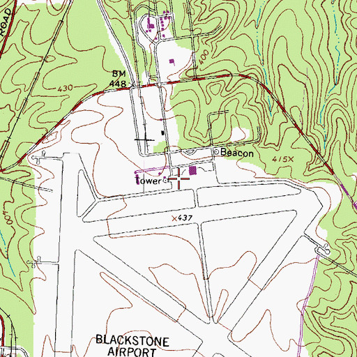 Topographic Map of Allen C Perkinson Blackstone Army Airfield, VA