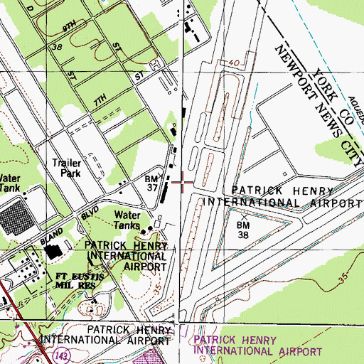 Topographic Map of Newport News/Williamsburg International Airport, VA