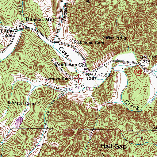 Topographic Map of Cowden Cemetery, VA