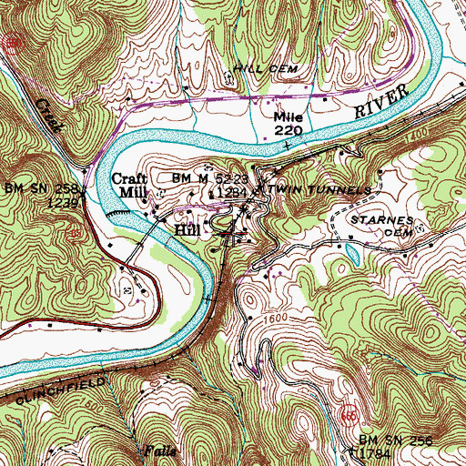 Topographic Map of Hill, VA
