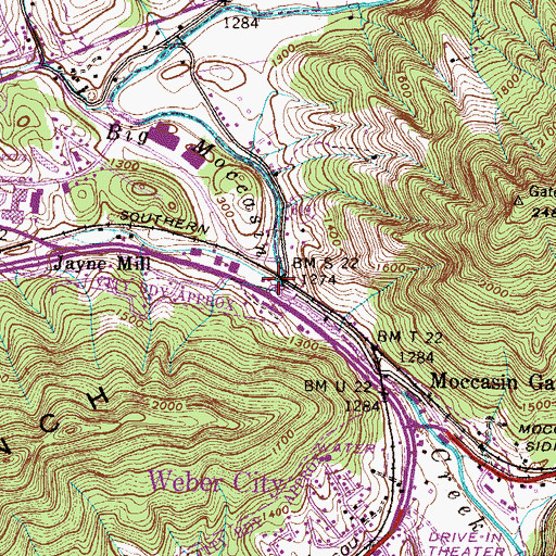 Topographic Map of Little Moccasin Creek, VA