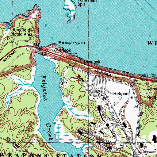 Topographic Map of Colonial National Historical Parkway, VA