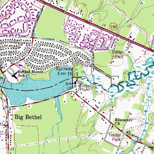 Topographic Map of Lower Big Bethel Dam, VA