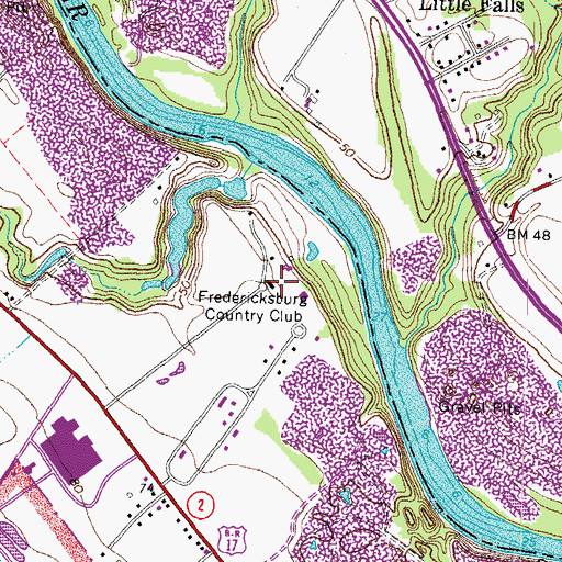 Topographic Map of Fredericksburg Country Club, VA