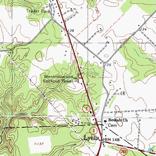 Topographic Map of Westmoreland Lookout Tower, VA