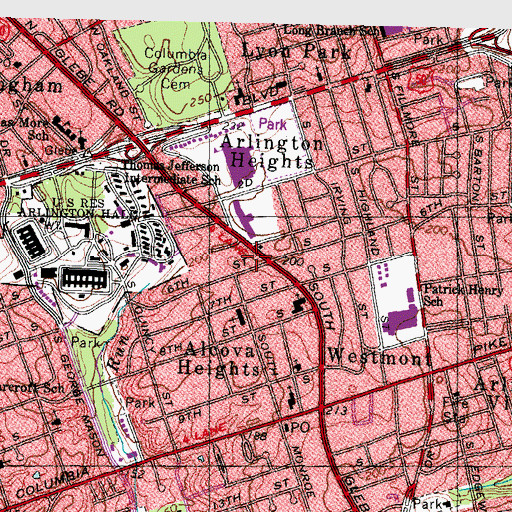 Topographic Map of Arlington Corps Salvation Army, VA