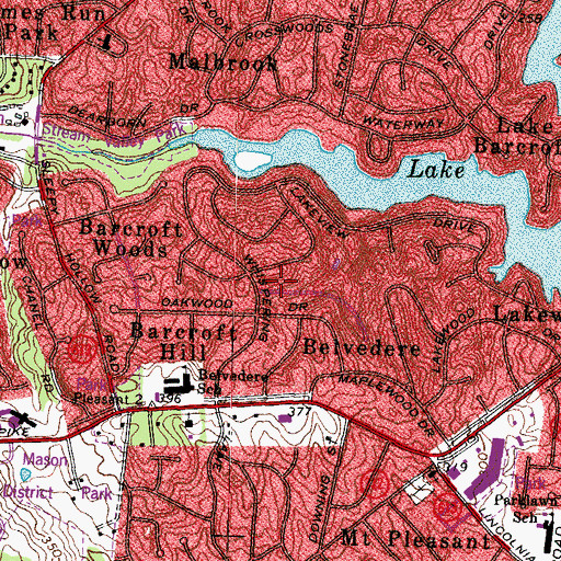 Topographic Map of Barcroft Recreation Center, VA