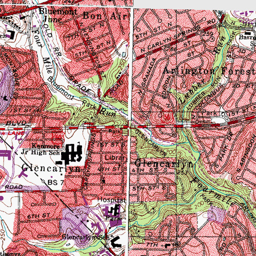 Topographic Map of Glencarlyn Park, VA