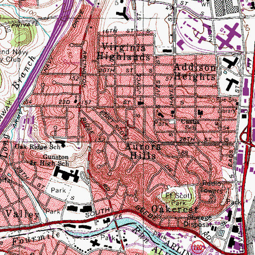 Topographic Map of Aurora Hills, VA