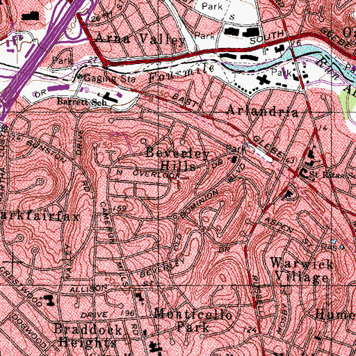Topographic Map of Beverley Hills, VA