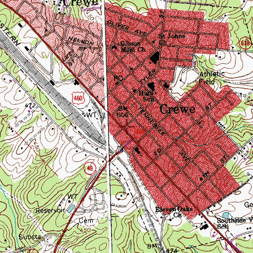 Topographic Map of Crewe, VA