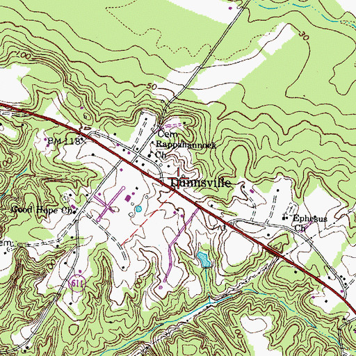Topographic Map of Dunnsville, VA