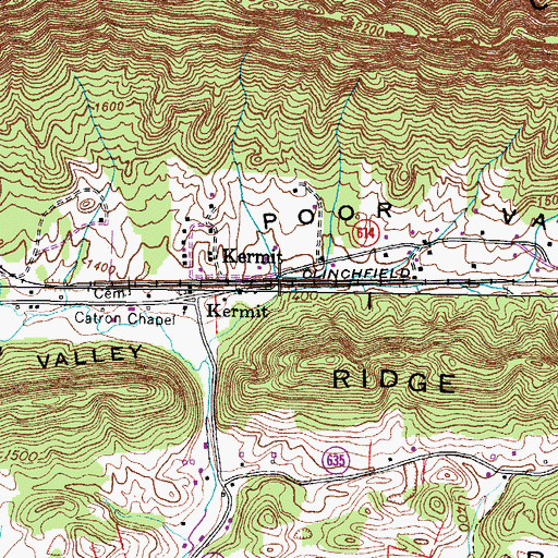 Topographic Map of Kermit, VA