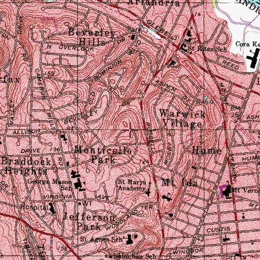 Topographic Map of Monticello Park, VA